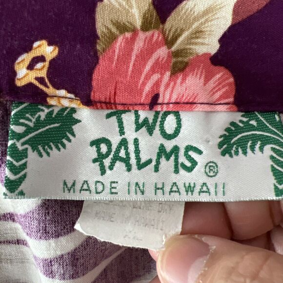 Two Palms Hawaiian Shirt Women Extra Large Purple Tropical Sonic Orchid Cropped - Picture 5 of 12